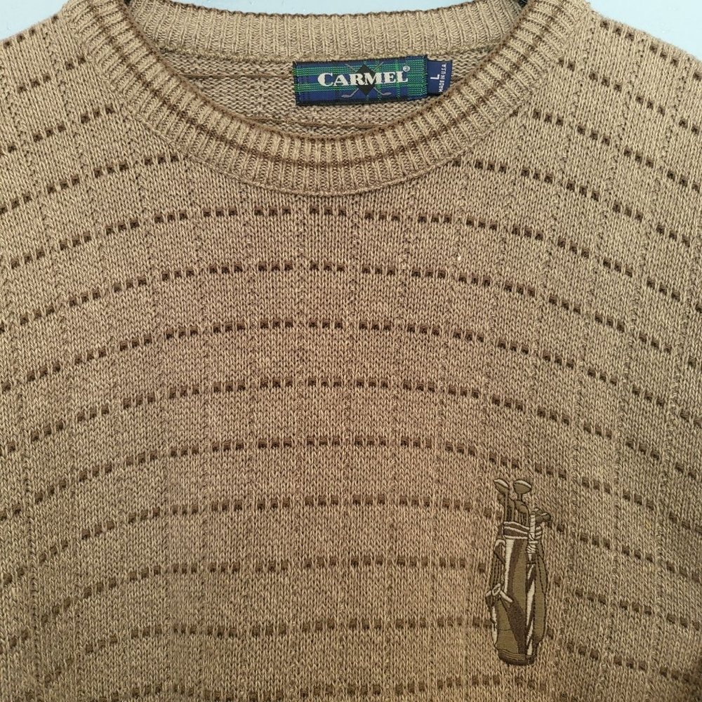 Carmel Golf Embroidered Sweater Mens Size L Brown Made In USA